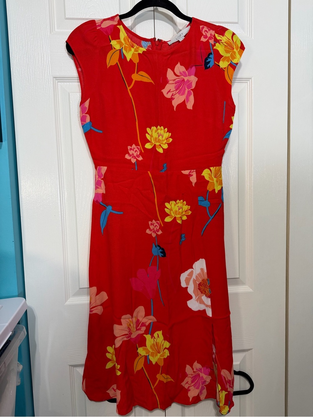 Loft Floral Fit-and-Flare Dress in Red NWT